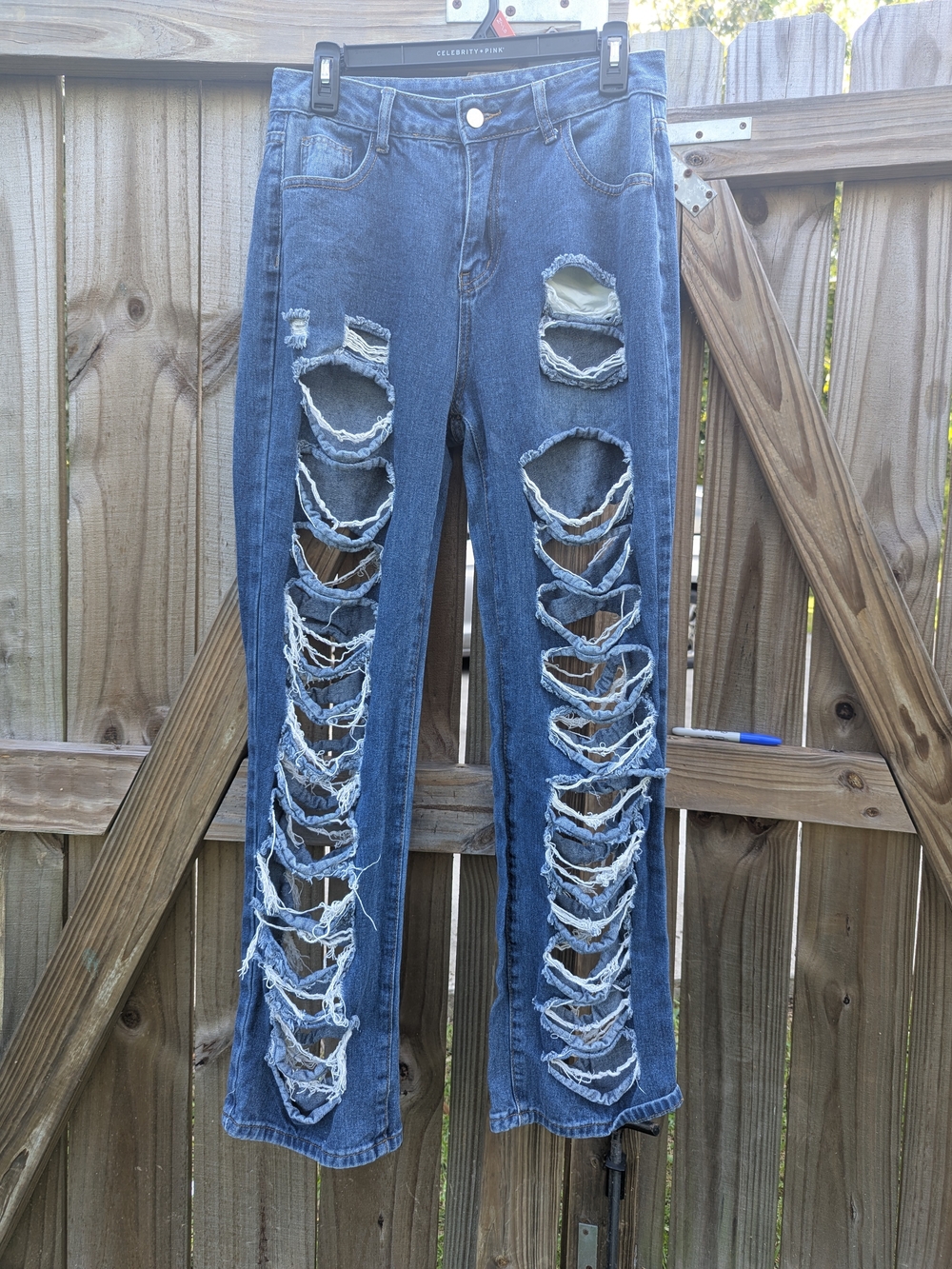 SHEIN Blue Ripped Flare Jeans